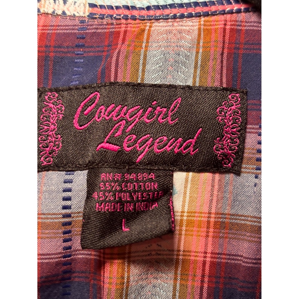 Cowgirl Legend Rodeo Western Snap Shirt L Multicolor Plaid Embroidered Cowgirl - Picture 7 of 10